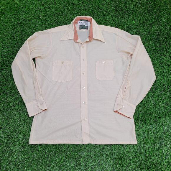 Vintage 80s Arrow MOD Button Shirt Large 22x28 Beige - Picture 1 of 13